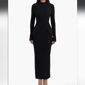 House Of CB Marie Louise Mock Neck Long Sleeve Black Maxi Dress NEW Sz Small